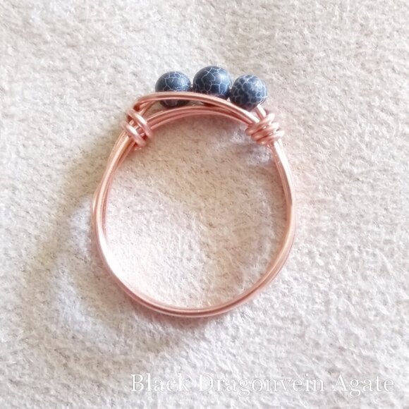 Black Dragonvein Agate Beaded Handmade Rings. Slim, Sexy, Edgy! Copper or Brass - Picture 9 of 9